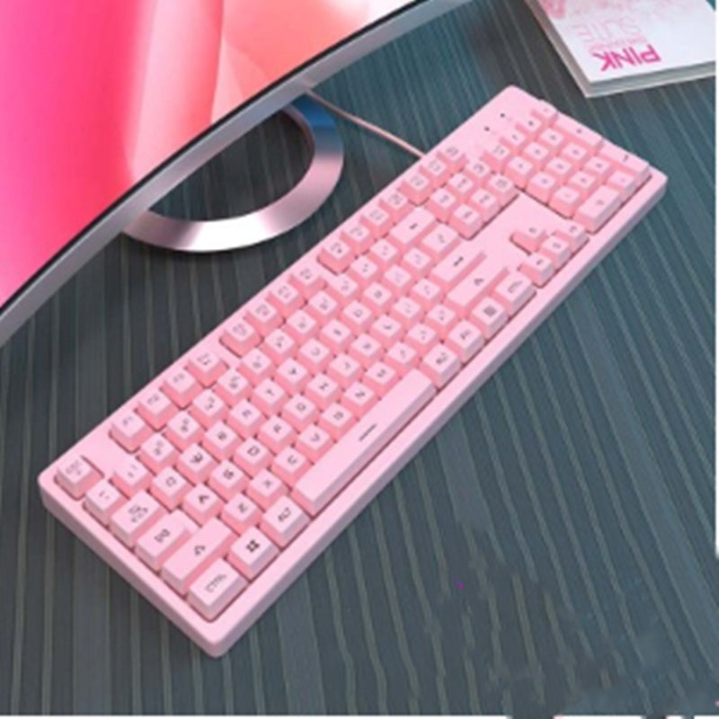 Cartoon Cute Pink Waterproof Wired Keyboard Home