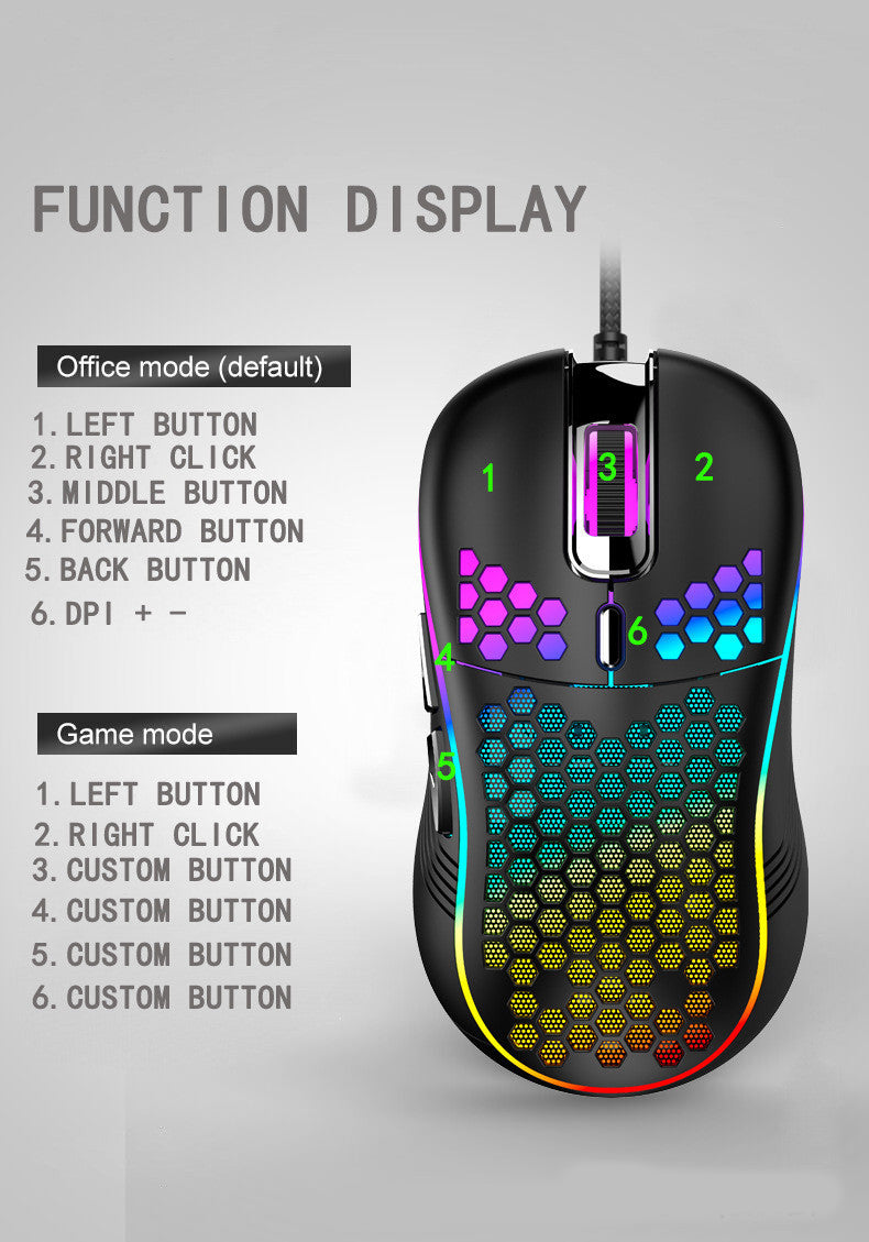 Hollow Hollow Lightweight Wired Gaming Mouse Wired USB Colorful Glow Callipson