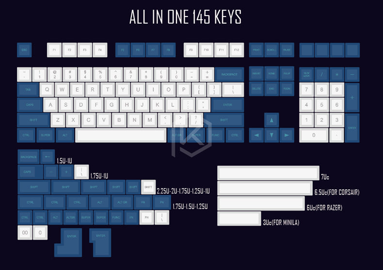 Keycap Blue And White Keyboard Laser Engraving Callipson