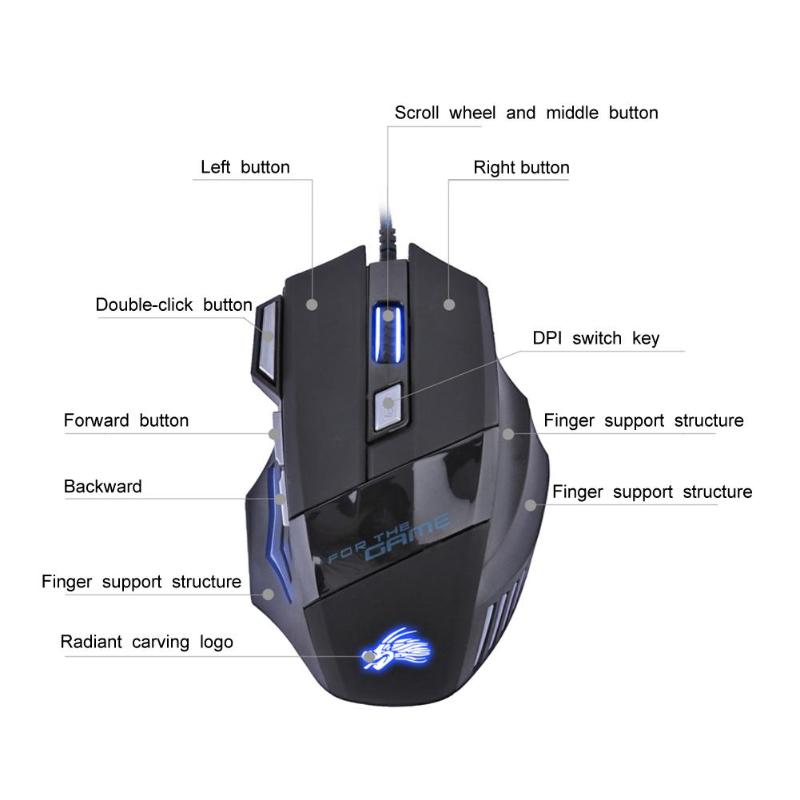 Wired Gaming Mouse 5500DPI 7-Color LED Backlight Optical Mouse Gamer USB 7 Buttons Callipson