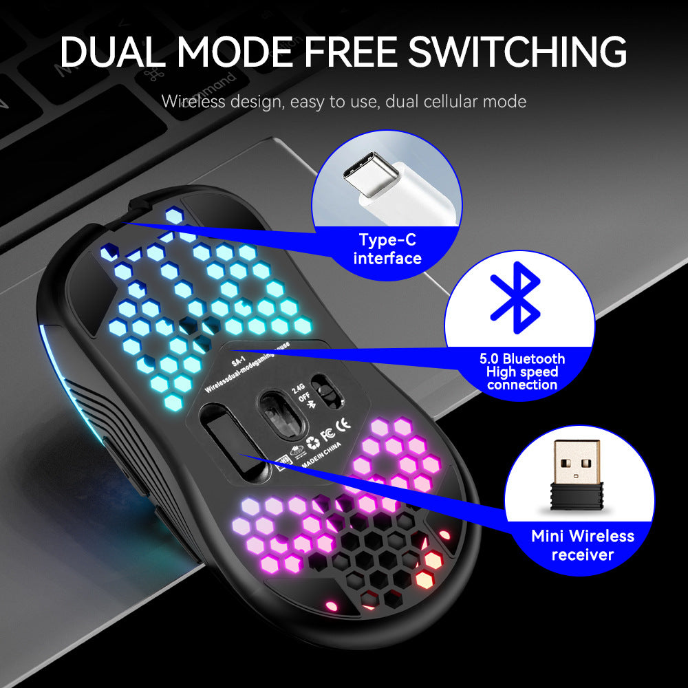 SA-1 Dual Mode Honeycomb Shell RGB Wireless Bluetooth Computer Gaming Mouse Callipson