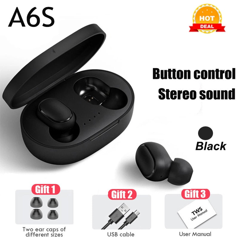 PJD A6S Plus TWS Wireless Bluetooth Headsets Earphones Stereo Headphones Sport Noise Cancelling Mini Earbuds for All Smart Phone Callipson